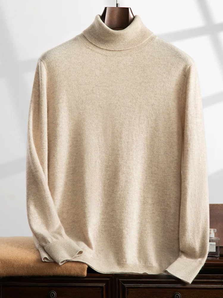 Turtleneck 100% Cashmere Sweater Men Pullover Knitwear Basic Style Autumn Winter Clothes High-end Soft Business Office Tops