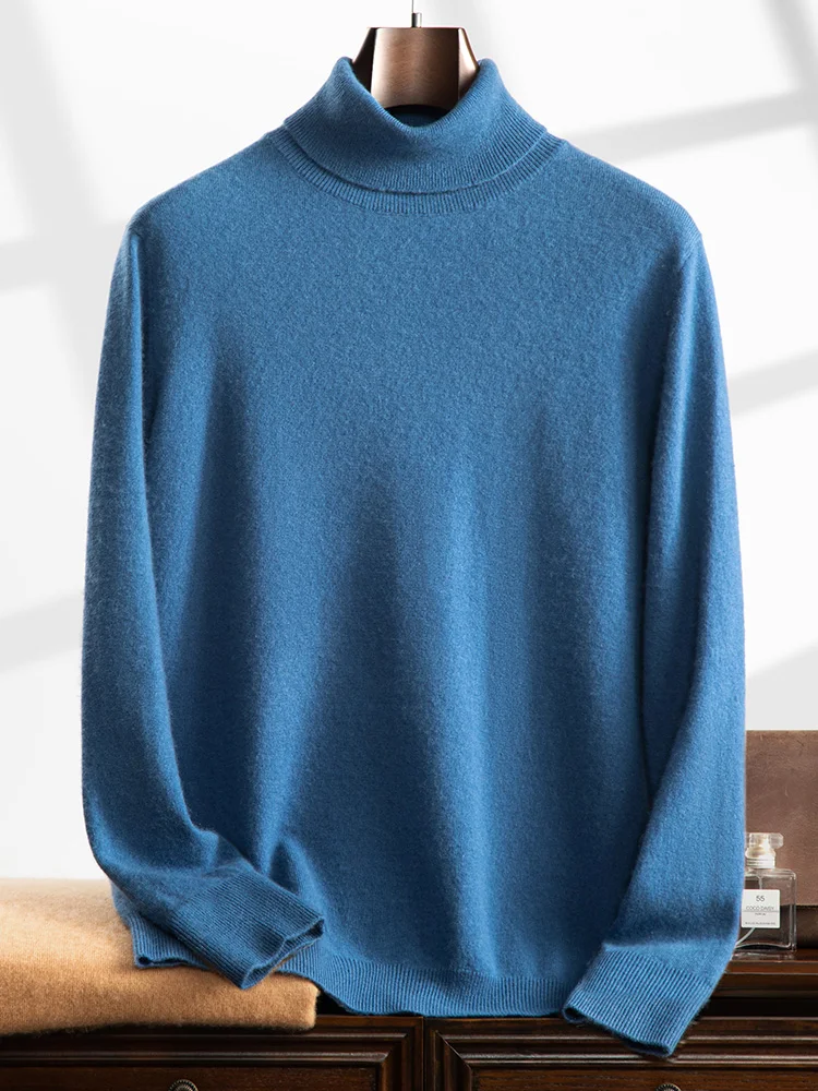 Turtleneck 100% Cashmere Sweater Men Pullover Knitwear Basic Style Autumn Winter Clothes High-end Soft Business Office Tops