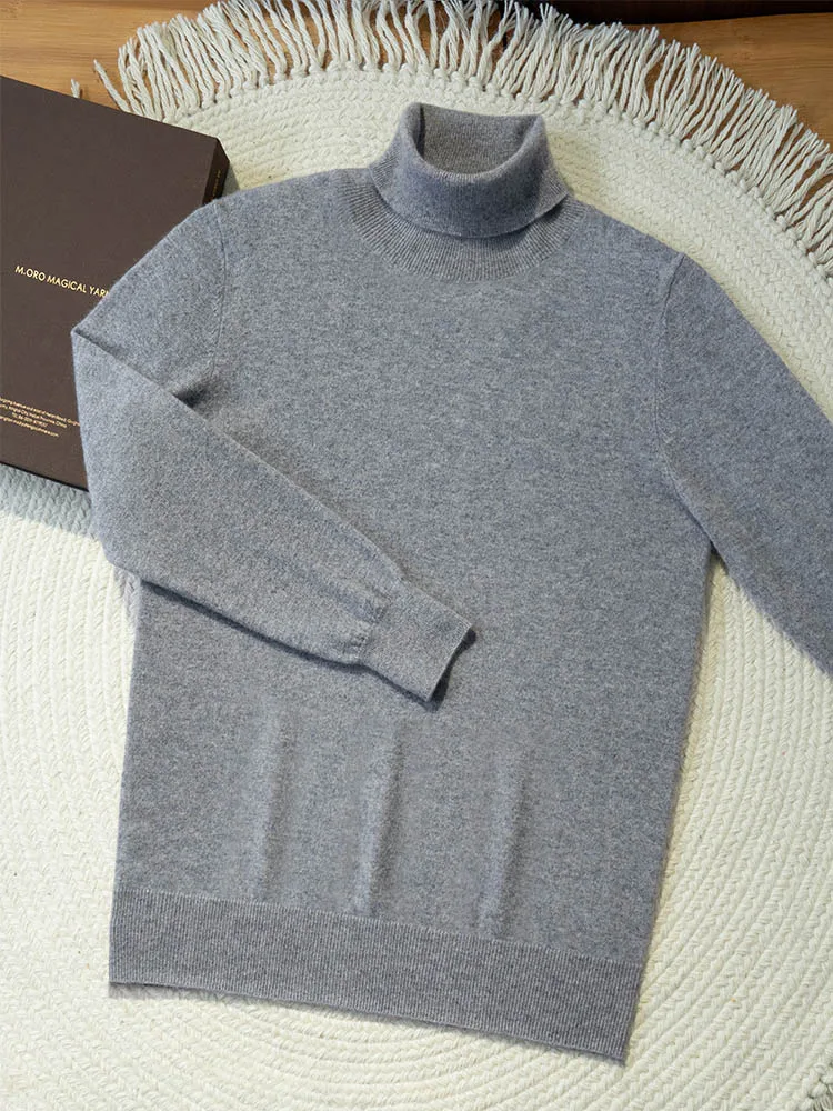 Turtleneck 100% Cashmere Sweater Men Pullover Knitwear Basic Style Autumn Winter Clothes High-end Soft Business Office Tops