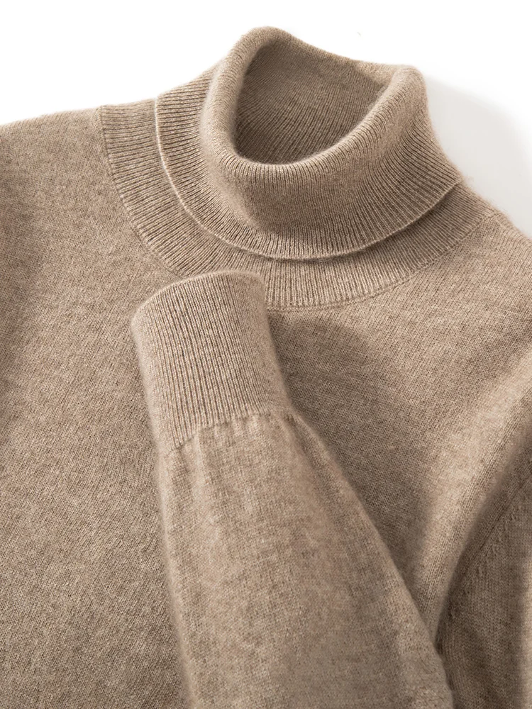 Turtleneck 100% Cashmere Sweater Men Pullover Knitwear Basic Style Autumn Winter Clothes High-end Soft Business Office Tops