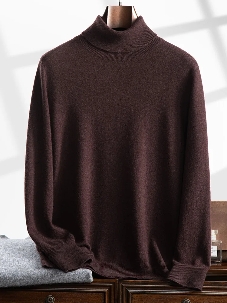 Turtleneck 100% Cashmere Sweater Men Pullover Knitwear Basic Style Autumn Winter Clothes High-end Soft Business Office Tops