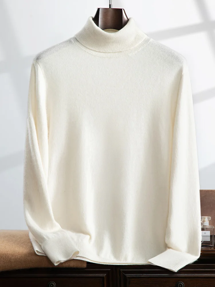 Turtleneck 100% Cashmere Sweater Men Pullover Knitwear Basic Style Autumn Winter Clothes High-end Soft Business Office Tops