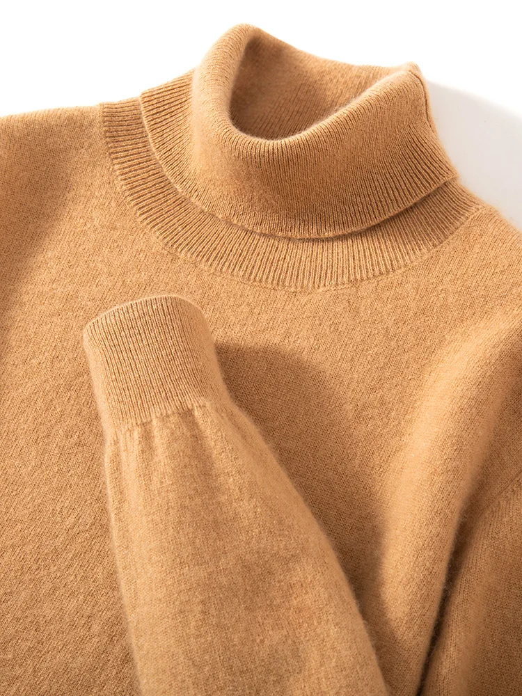 Turtleneck 100% Cashmere Sweater Men Pullover Knitwear Basic Style Autumn Winter Clothes High-end Soft Business Office Tops
