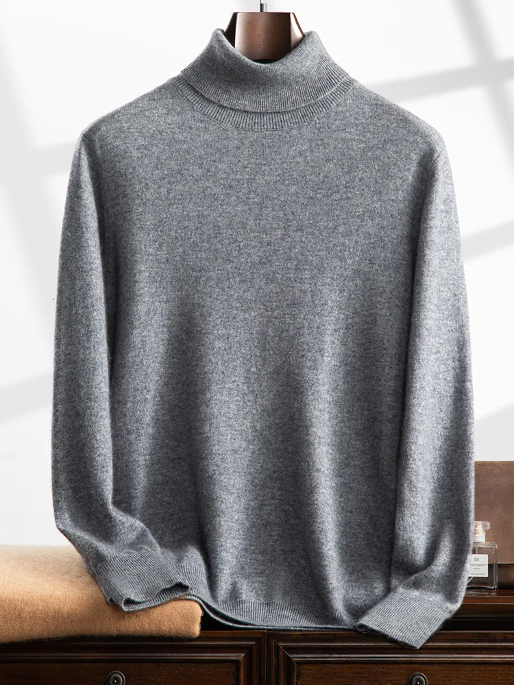 Turtleneck 100% Cashmere Sweater Men Pullover Knitwear Basic Style Autumn Winter Clothes High-end Soft Business Office Tops