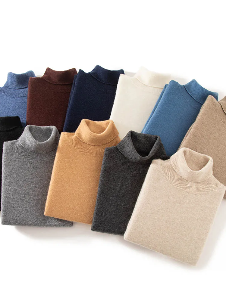 Turtleneck 100% Cashmere Sweater Men Pullover Knitwear Basic Style Autumn Winter Clothes High-end Soft Business Office Tops
