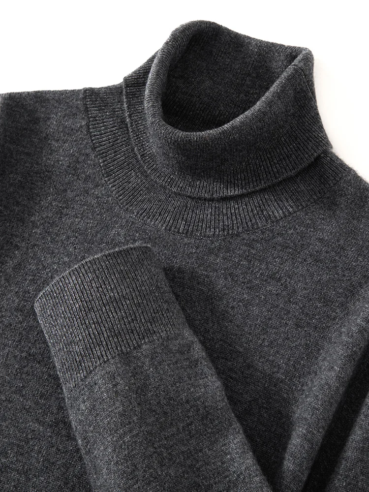 Turtleneck 100% Cashmere Sweater Men Pullover Knitwear Basic Style Autumn Winter Clothes High-end Soft Business Office Tops
