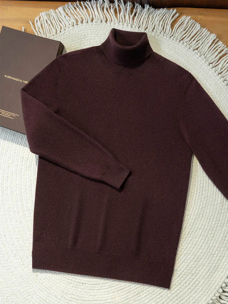 Turtleneck 100% Cashmere Sweater Men Pullover Knitwear Basic Style Autumn Winter Clothes High-end Soft Business Office Tops