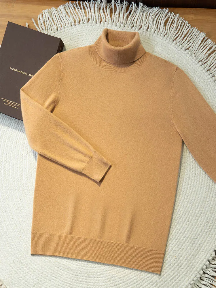Turtleneck 100% Cashmere Sweater Men Pullover Knitwear Basic Style Autumn Winter Clothes High-end Soft Business Office Tops