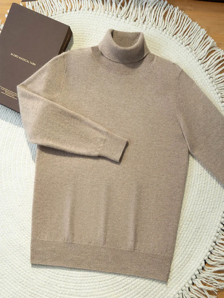 Turtleneck 100% Cashmere Sweater Men Pullover Knitwear Basic Style Autumn Winter Clothes High-end Soft Business Office Tops