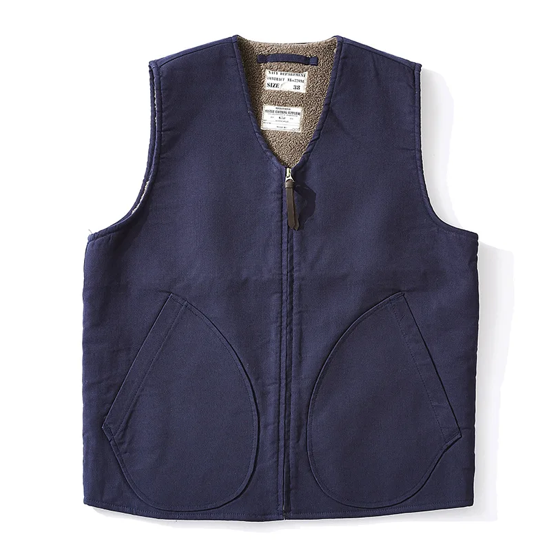 OK0403 Lamb Fleece Vest Men Winter Thicken Sport Outwear Keep Warm Zipper Pocket Decoration Solid Color Waistcoat