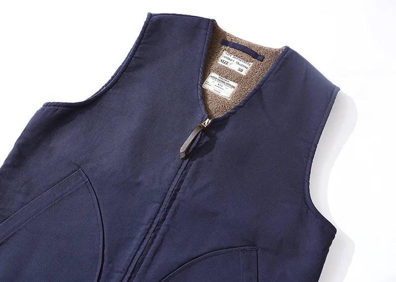 OK0403 Lamb Fleece Vest Men Winter Thicken Sport Outwear Keep Warm Zipper Pocket Decoration Solid Color Waistcoat