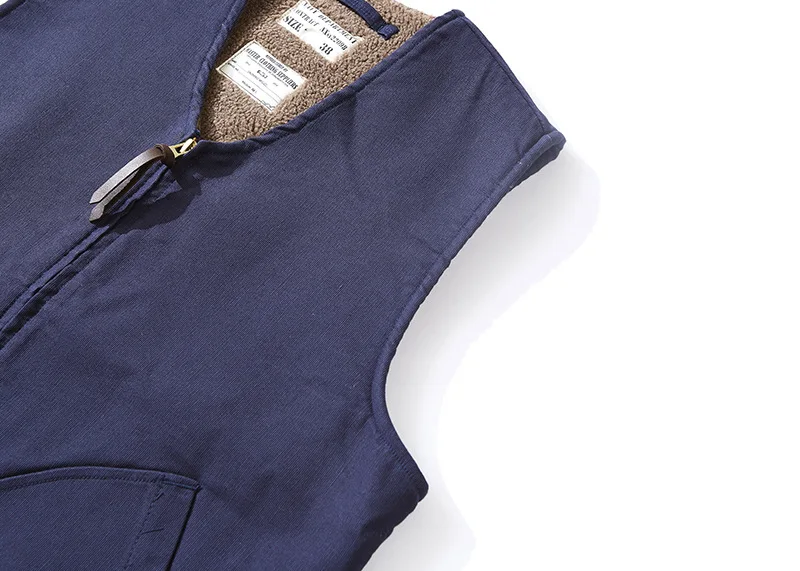 OK0403 Lamb Fleece Vest Men Winter Thicken Sport Outwear Keep Warm Zipper Pocket Decoration Solid Color Waistcoat