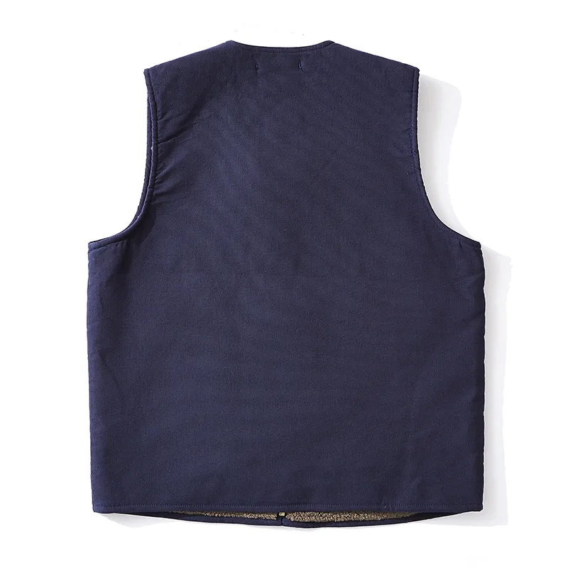 OK0403 Lamb Fleece Vest Men Winter Thicken Sport Outwear Keep Warm Zipper Pocket Decoration Solid Color Waistcoat