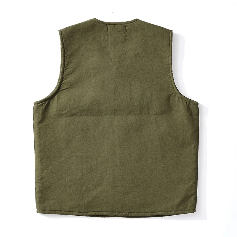 OK0403 Lamb Fleece Vest Men Winter Thicken Sport Outwear Keep Warm Zipper Pocket Decoration Solid Color Waistcoat