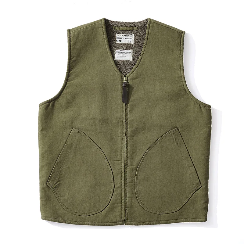 OK0403 Lamb Fleece Vest Men Winter Thicken Sport Outwear Keep Warm Zipper Pocket Decoration Solid Color Waistcoat