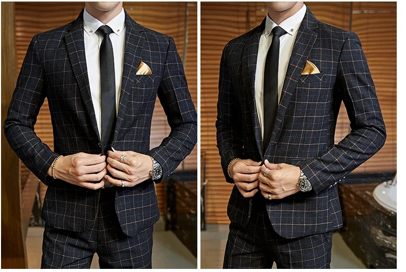2025 Suit (Blazer+ Pants) Men's Boutique Fashion, Business Gentleman, Slim Fit, Outdoor Wedding, Plaid Trend, Banquet Suit