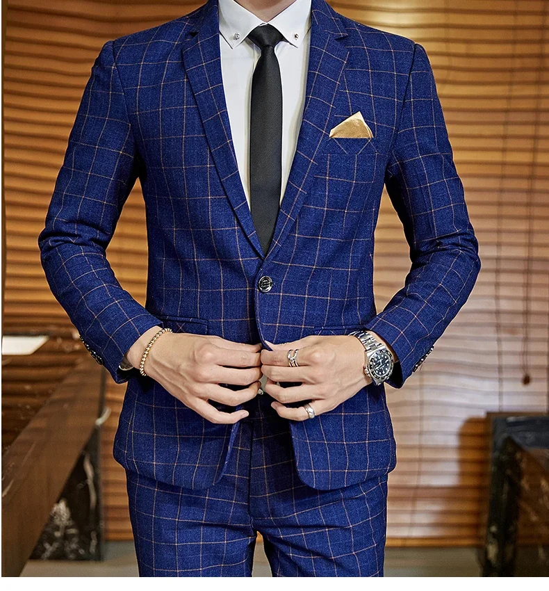 2025 Suit (Blazer+ Pants) Men's Boutique Fashion, Business Gentleman, Slim Fit, Outdoor Wedding, Plaid Trend, Banquet Suit