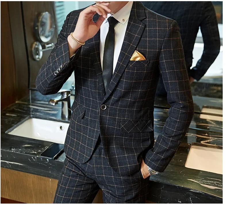 2025 Suit (Blazer+ Pants) Men's Boutique Fashion, Business Gentleman, Slim Fit, Outdoor Wedding, Plaid Trend, Banquet Suit