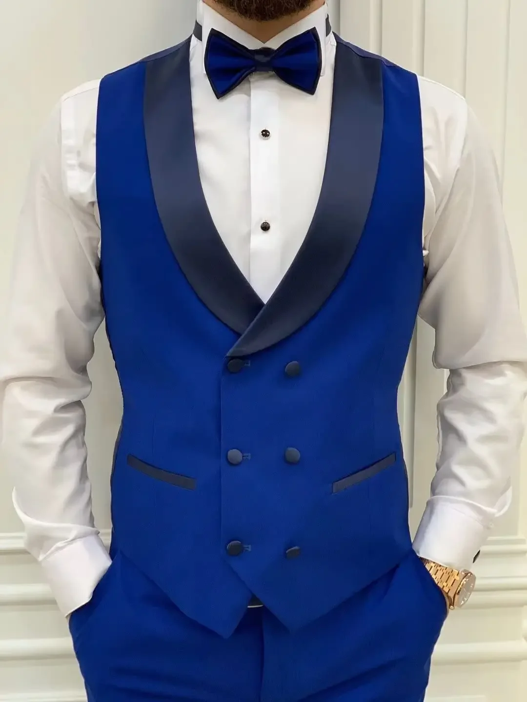 Royal blue Men Suits Slim Fit 3 Piece Double Breasted Suit Men Wedding Prom Party Business(Blazer+Vest+Pants)