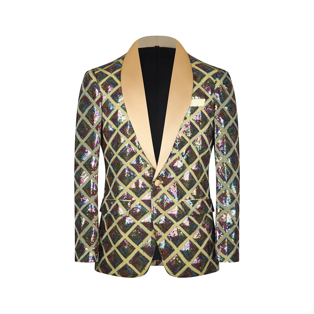 Fashion Singer Luxury Sequin Suit One Button Jacket Blue / Red / Silver Men Dance Party Bar KTV Trend Casual Large Plaid Blazers