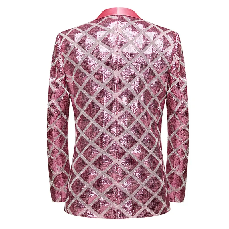 Fashion Singer Luxury Sequin Suit One Button Jacket Blue / Red / Silver Men Dance Party Bar KTV Trend Casual Large Plaid Blazers