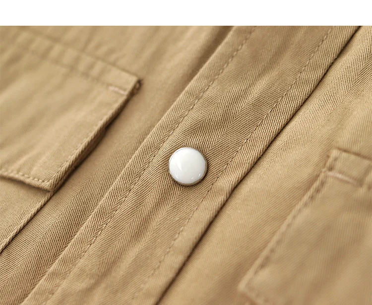 Cargo shirt men long sleeve May Khaki American vintage fit tough guy Spring and autumn with a casual shirt jacket