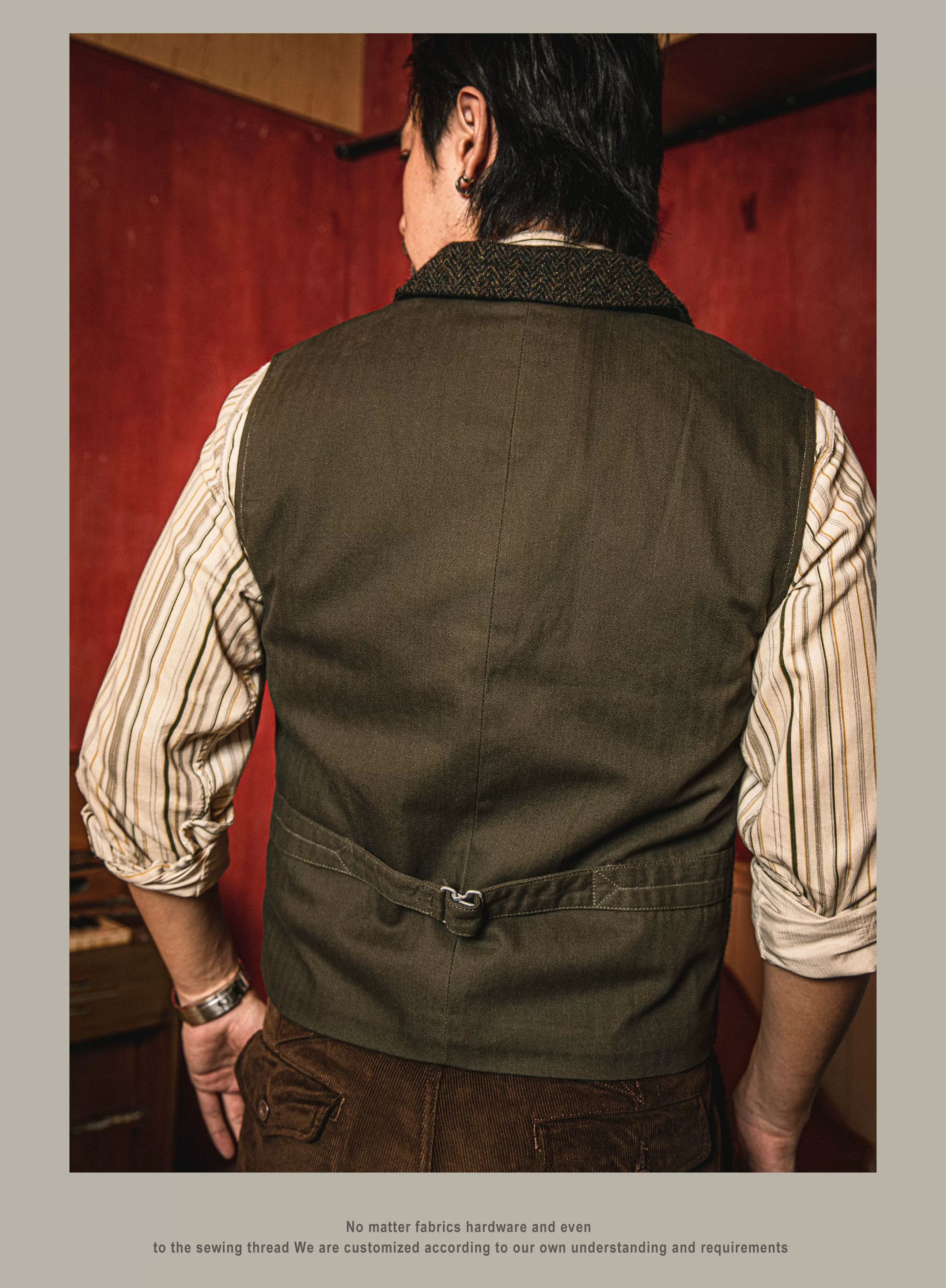 MJ-0004B 100% Wool Vintage Stylish Waistcoat 560 GSM Mens Casual Tweed Vest Red Tornado