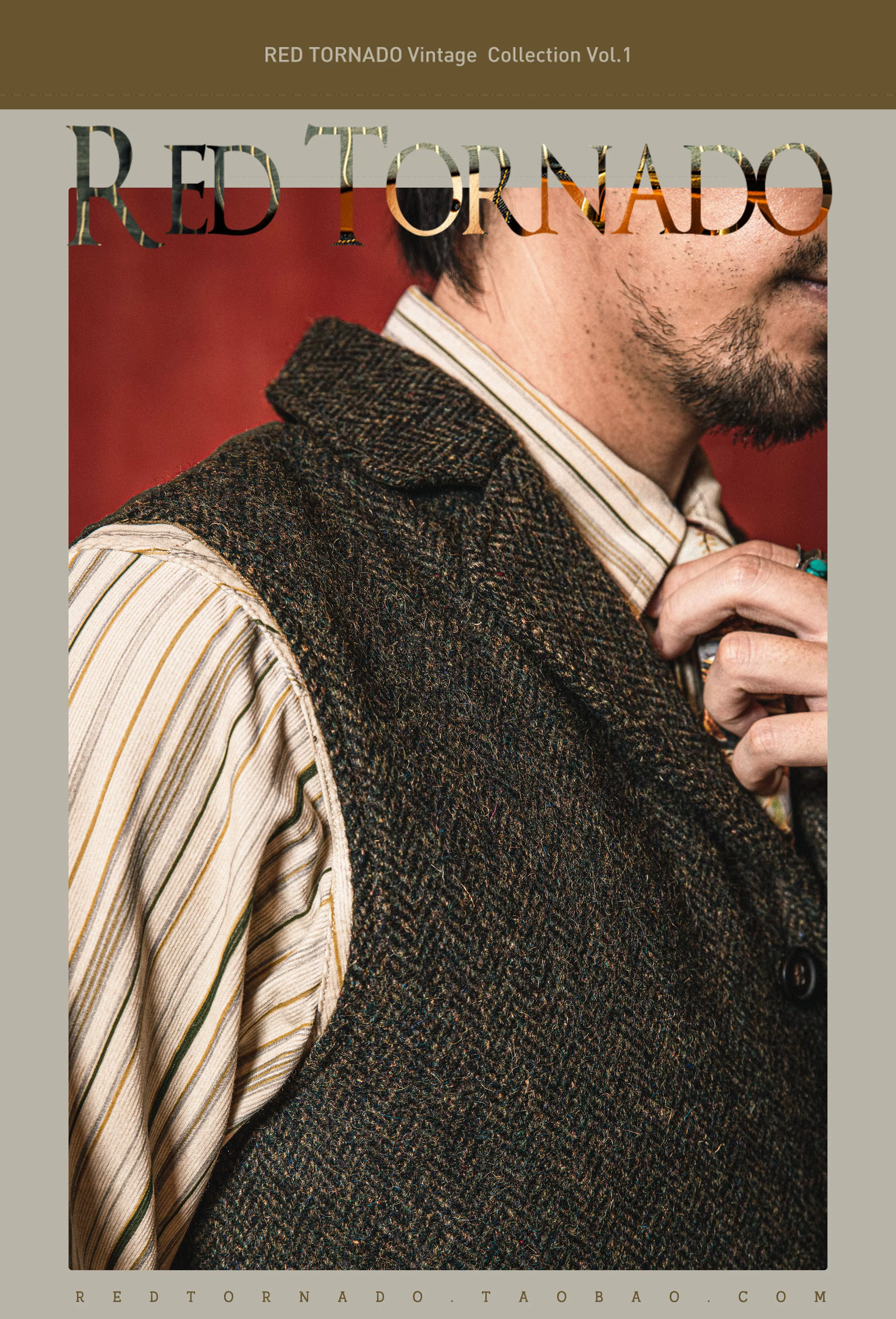 MJ-0004B 100% Wool Vintage Stylish Waistcoat 560 GSM Mens Casual Tweed Vest Red Tornado