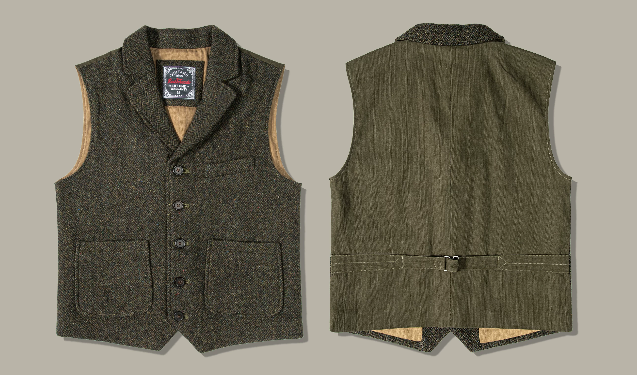 MJ-0004B 100% Wool Vintage Stylish Waistcoat 560 GSM Mens Casual Tweed Vest Red Tornado