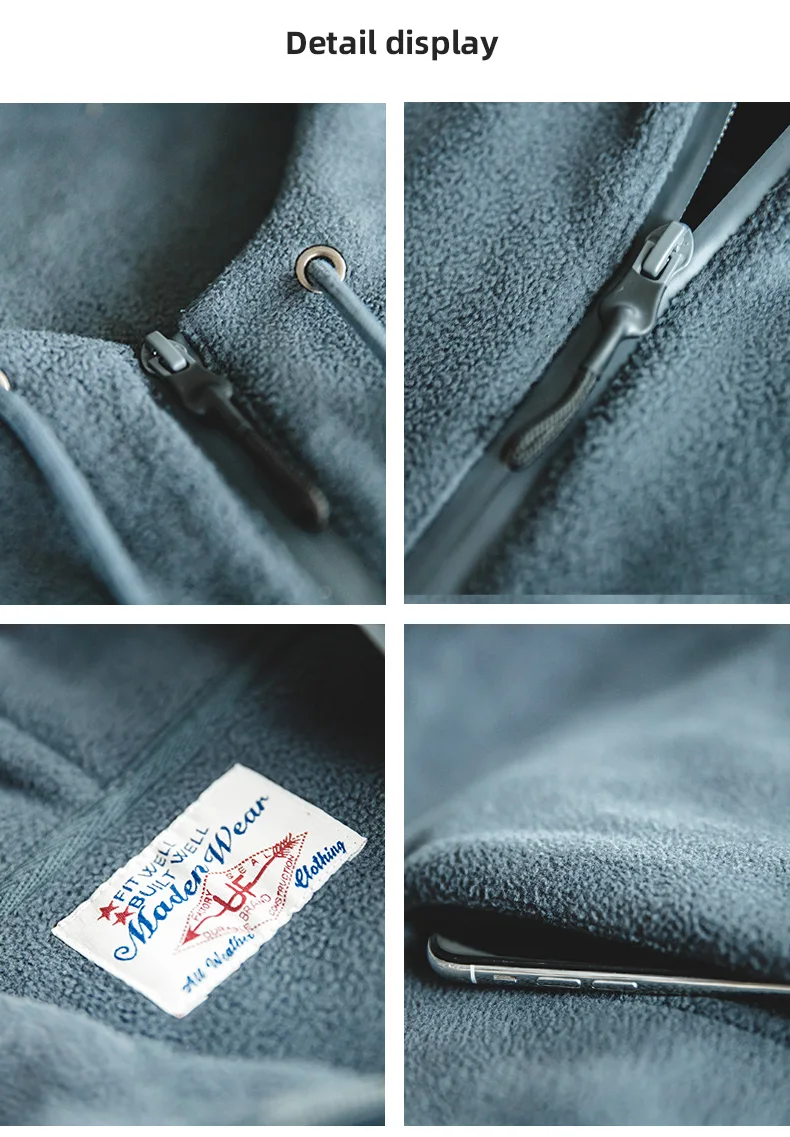 Maden Double-sided Polar Fleece Sweatshirt for Men Thickened Warm Hoodies Autumn and Winter Solid Color Straight-fit Outerwear
