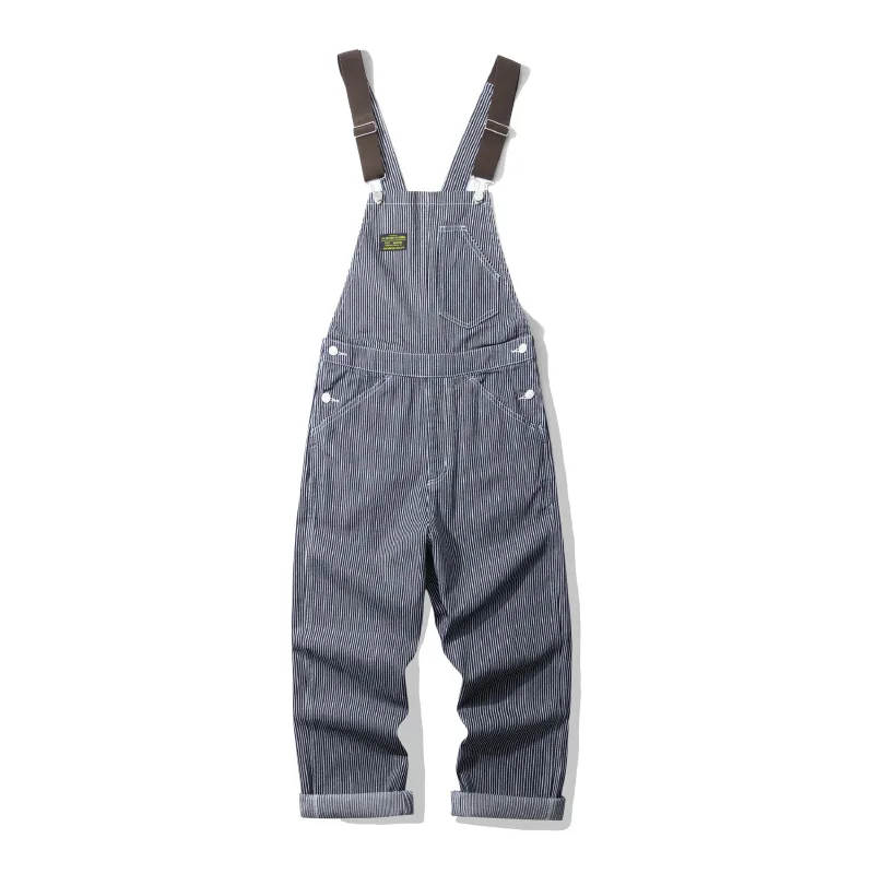 Outdoor Canvas Lumberjack Pants / Workwear Overalls - American Vintage Men's Railroad Stripe Jumpsuit (Amekaji Style) OKONKWO