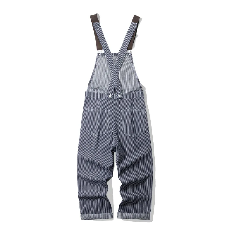 Outdoor Canvas Lumberjack Pants / Workwear Overalls - American Vintage Men's Railroad Stripe Jumpsuit (Amekaji Style) OKONKWO