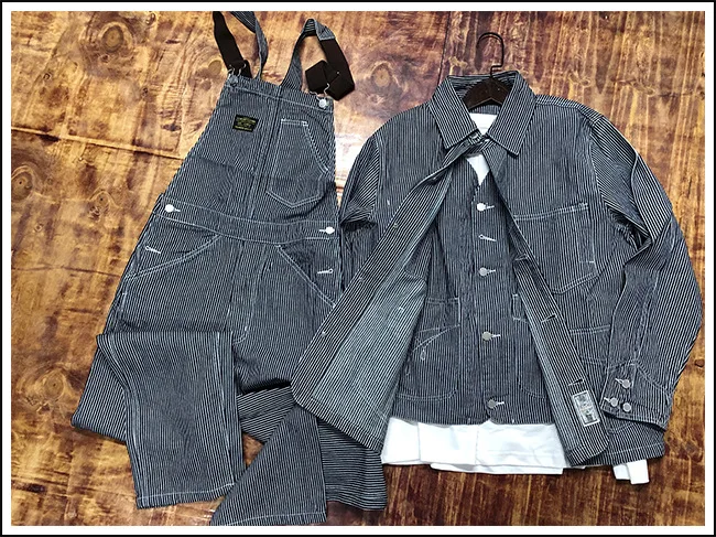 Outdoor Canvas Lumberjack Pants / Workwear Overalls - American Vintage Men's Railroad Stripe Jumpsuit (Amekaji Style) OKONKWO