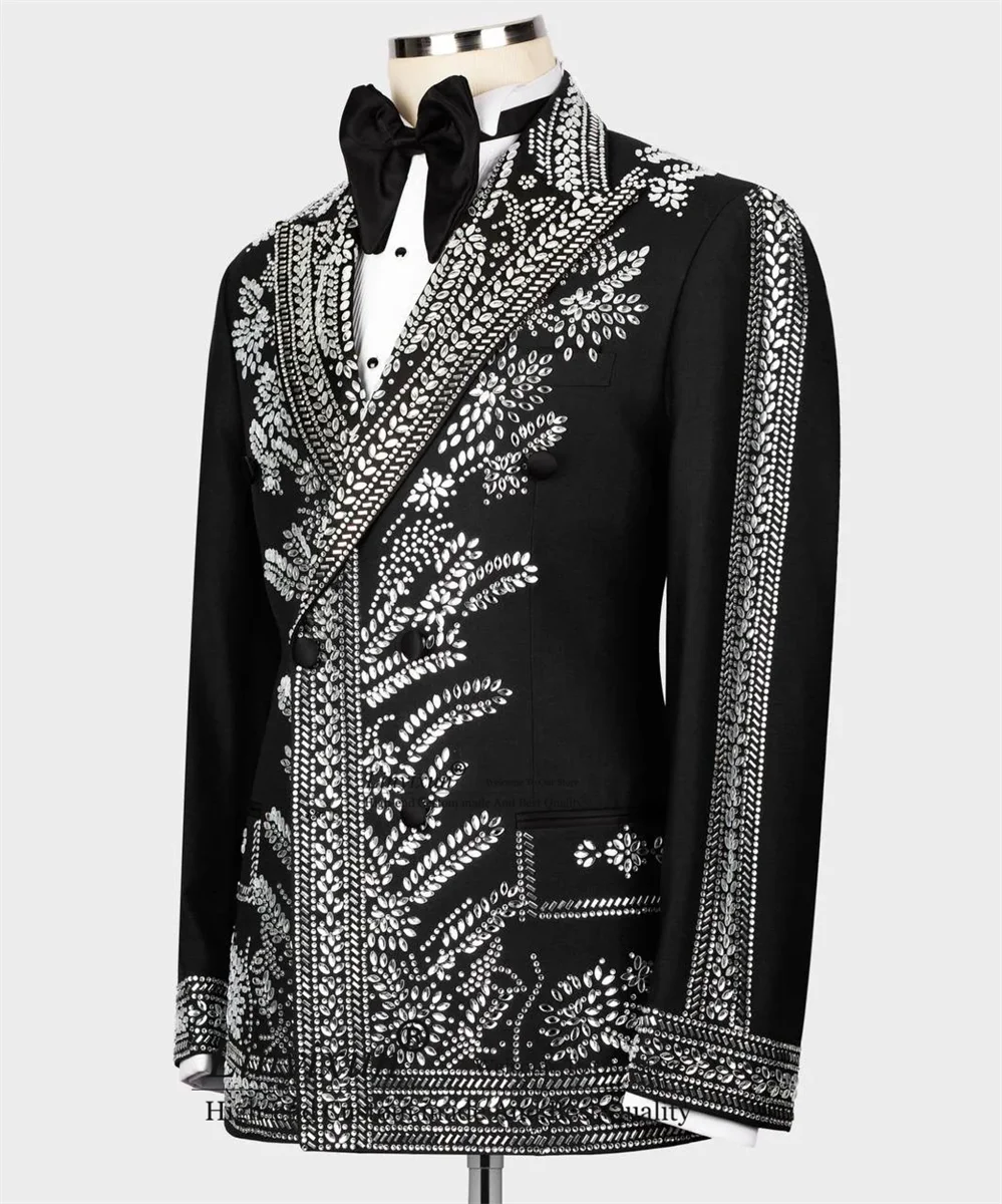 Formal Luxury Diamond Men Suits Shiny Beaded Crystals Groom Wedding Tuxedos Customized Party Blazers Business vestidos de novia