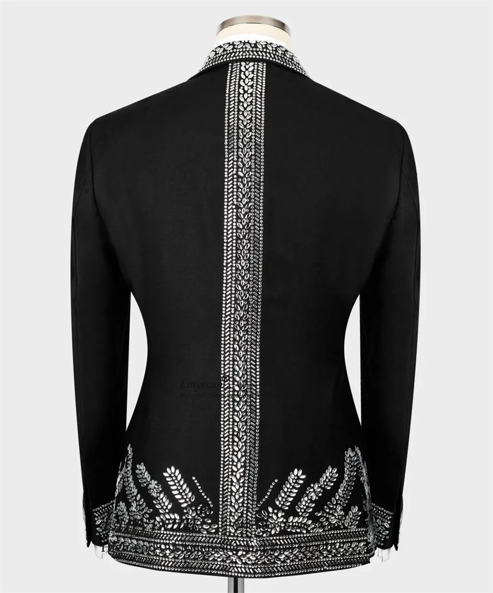 Formal Luxury Diamond Men Suits Shiny Beaded Crystals Groom Wedding Tuxedos Customized Party Blazers Business vestidos de novia