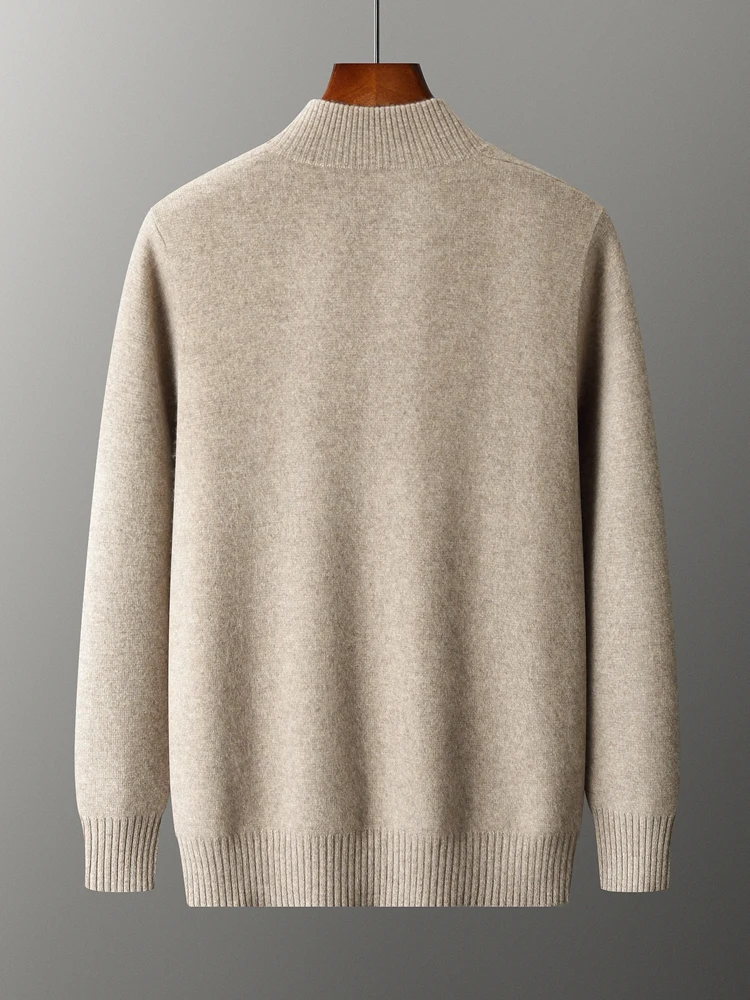 Men's Thick Sweater 100% Merino Wool Knitwear Cardigan Cashmere Buttons Coat Autumn Winter Mock Neck Pockets Casual Clothing Top