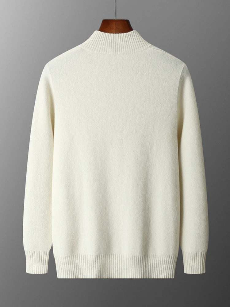 Men's Thick Sweater 100% Merino Wool Knitwear Cardigan Cashmere Buttons Coat Autumn Winter Mock Neck Pockets Casual Clothing Top