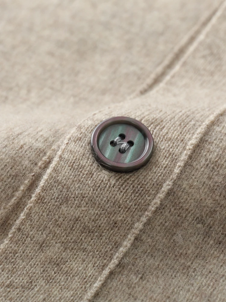 Men's Thick Sweater 100% Merino Wool Knitwear Cardigan Cashmere Buttons Coat Autumn Winter Mock Neck Pockets Casual Clothing Top