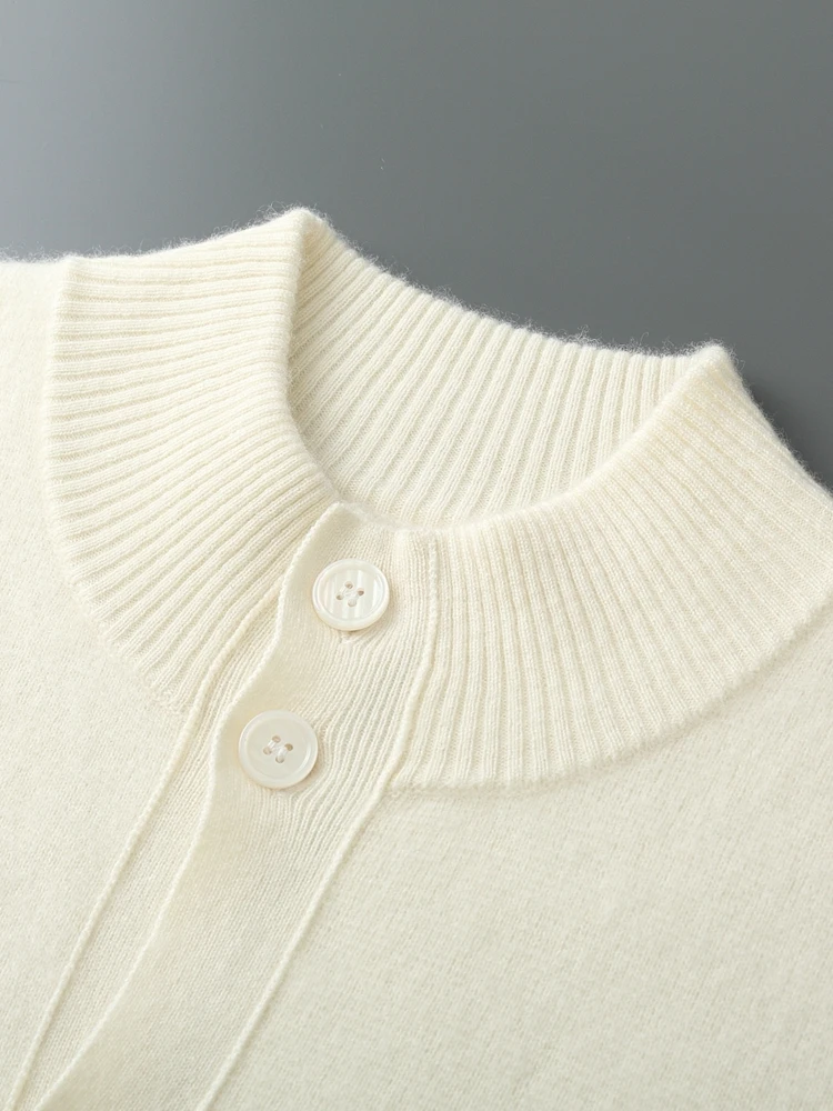 Men's Thick Sweater 100% Merino Wool Knitwear Cardigan Cashmere Buttons Coat Autumn Winter Mock Neck Pockets Casual Clothing Top