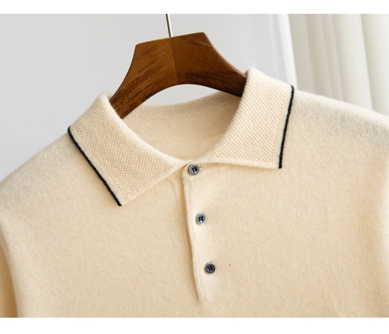 Spring/Summer New Short Sleeved 100% Pure Wool Men's POLO Pullover Vest Casual Business Loose Solid Solor T-Shirt Men's Clothing
