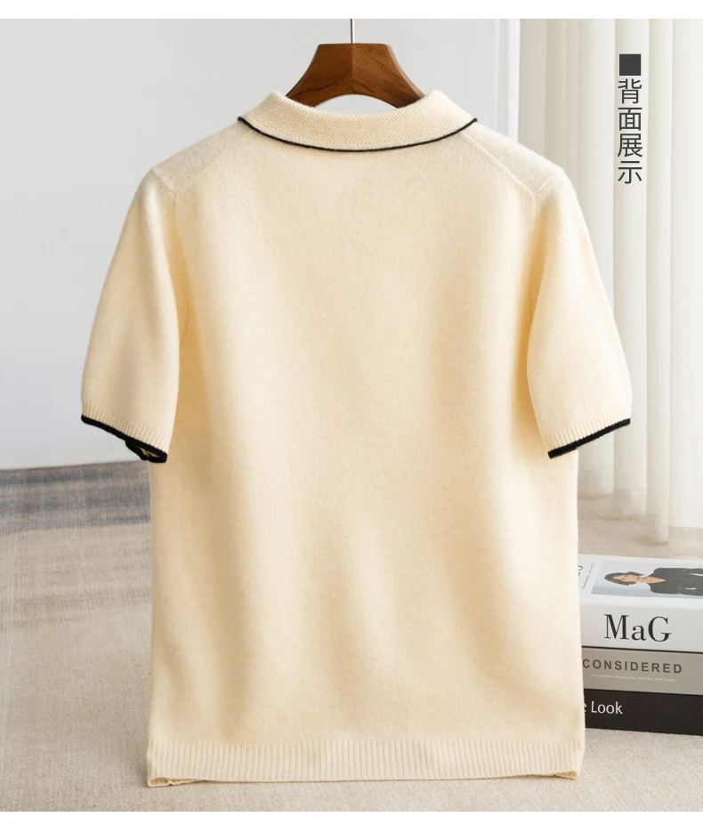 Spring/Summer New Short Sleeved 100% Pure Wool Men's POLO Pullover Vest Casual Business Loose Solid Solor T-Shirt Men's Clothing