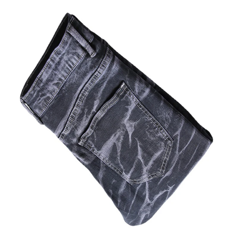 Men's Denim Pants High-quality Trendy Personalized Two-color Striped Perforated Washed With Water