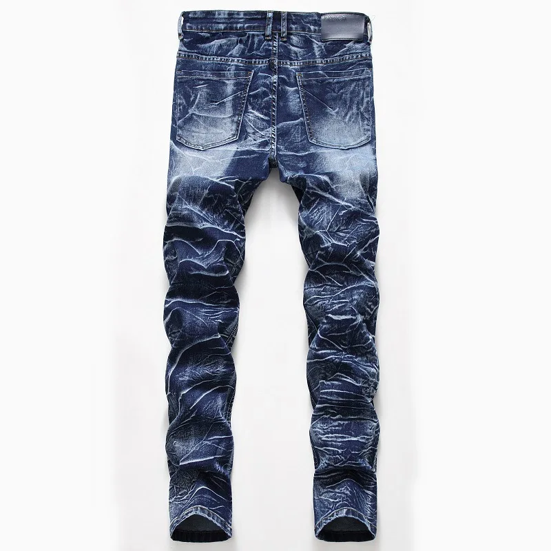 Men's Denim Pants High-quality Trendy Personalized Two-color Striped Perforated Washed With Water