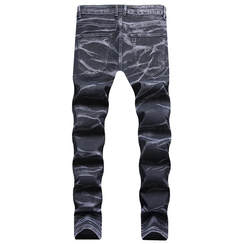 Men's Denim Pants High-quality Trendy Personalized Two-color Striped Perforated Washed With Water