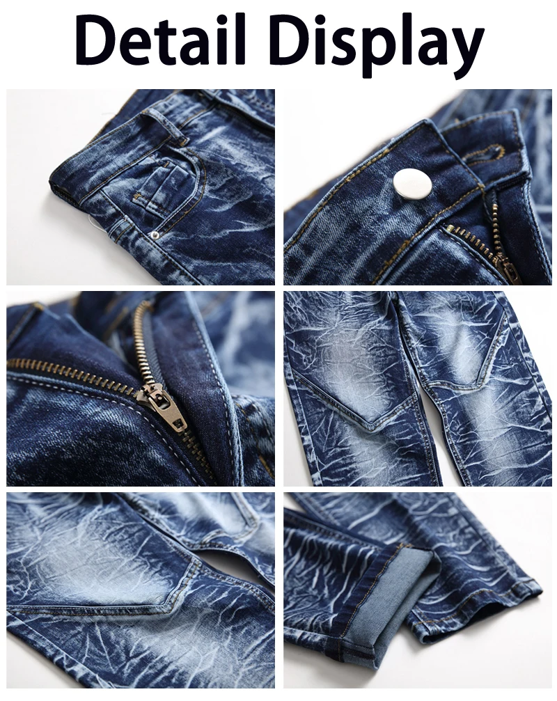 Men's Denim Pants High-quality Trendy Personalized Two-color Striped Perforated Washed With Water