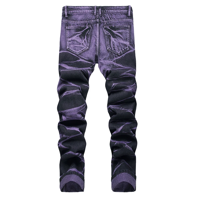 Men's Denim Pants High-quality Trendy Personalized Two-color Striped Perforated Washed With Water