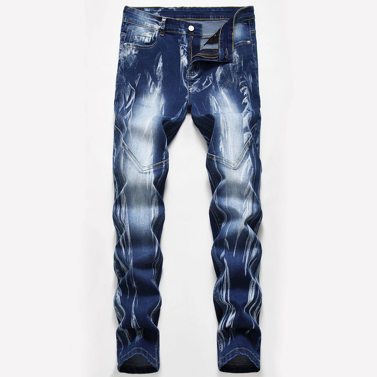 Men's Denim Pants High-quality Trendy Personalized Two-color Striped Perforated Washed With Water