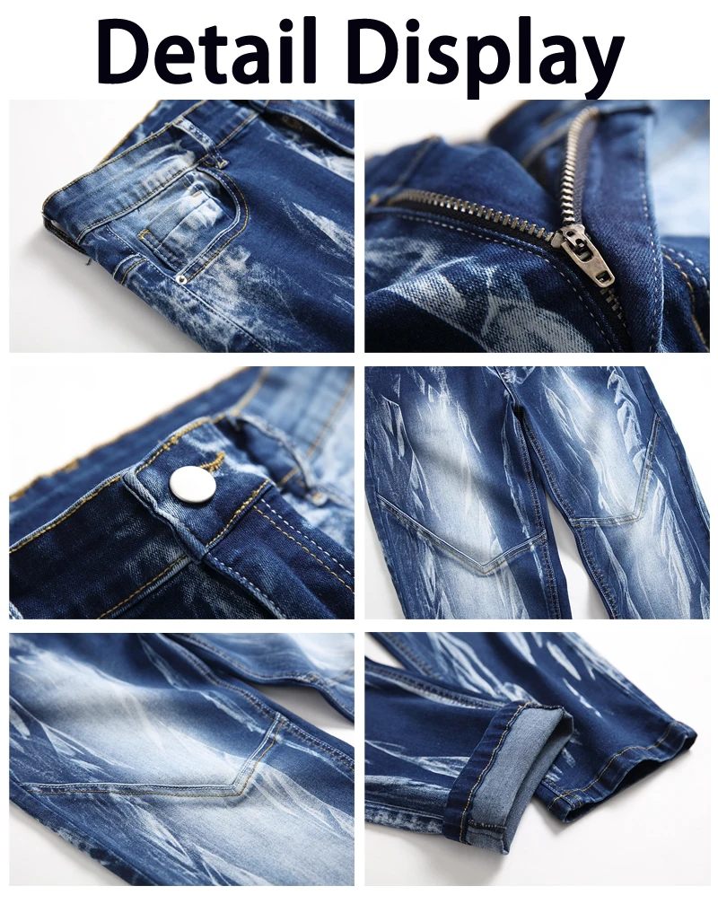 Men's Denim Pants High-quality Trendy Personalized Two-color Striped Perforated Washed With Water