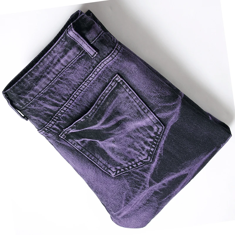 Men's Denim Pants High-quality Trendy Personalized Two-color Striped Perforated Washed With Water