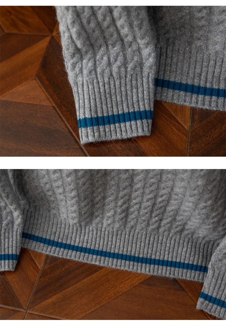 Autumn And Winter New Thickened 100 Pure Cashmere Sweater Men's V-neck Jacquard Knitted Top Warm Fashion Leisure Youth Pullover